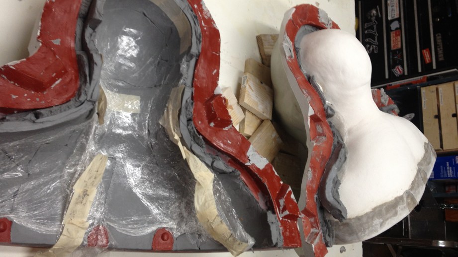 You can see the layers of clay and epoxy that make the mold jacket.