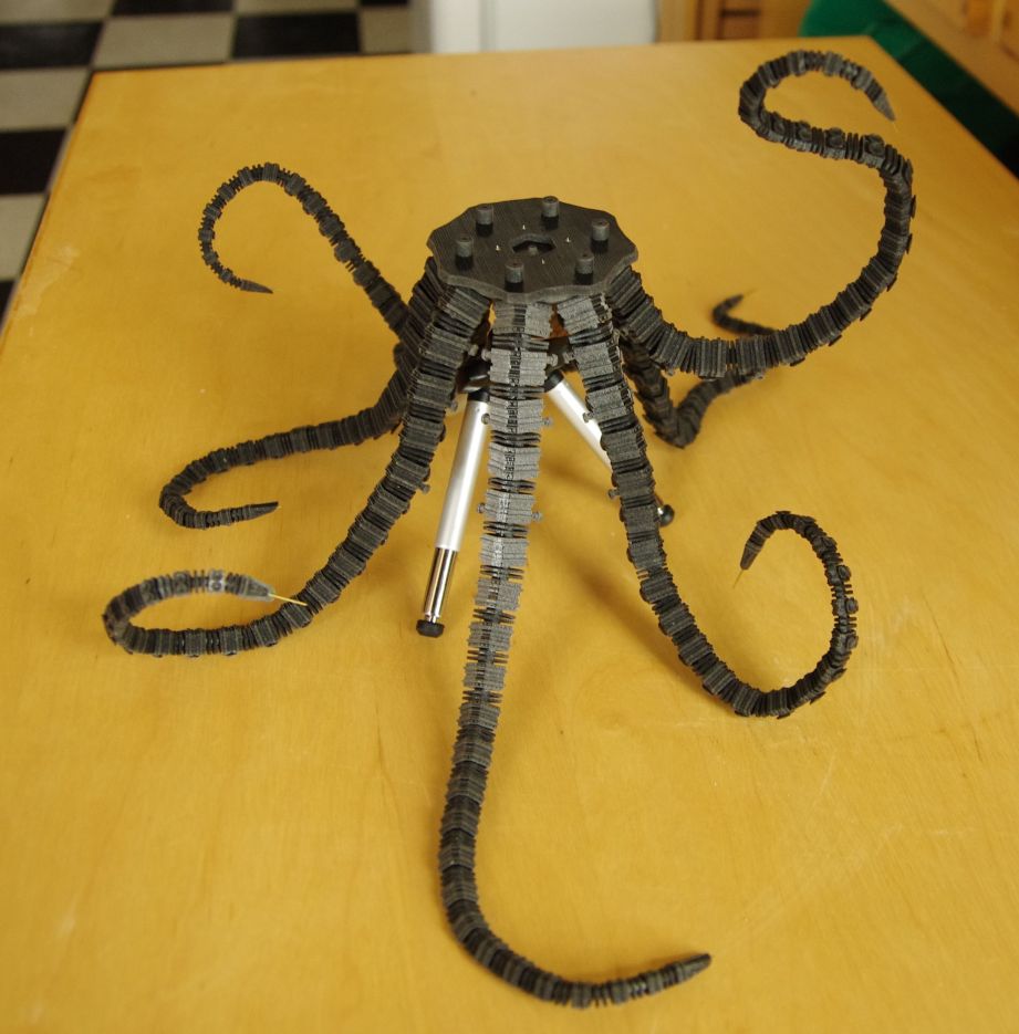 Original version of tentacles printed in rubber and black plastic with armatures installed.