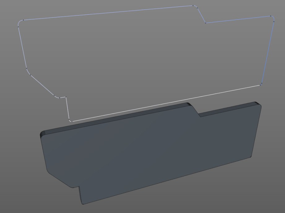 Side panel spline extruded to 3D