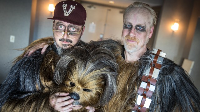 Adam Savage and John Hodgman at Comic-Con as Chewbaccas!